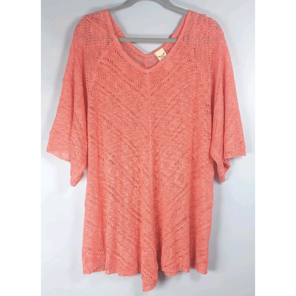 Faded Glory Womens 2X Coral Tunic Sweater Handkerchief Hem Stretch Sheer